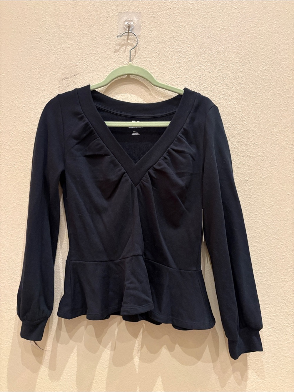 Anthropologie Maeve Black V-Neck Peplum Sweatshirt